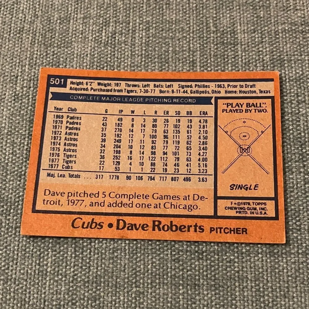 1978 Topps Chicago Cubs Baseball Card Trading Card